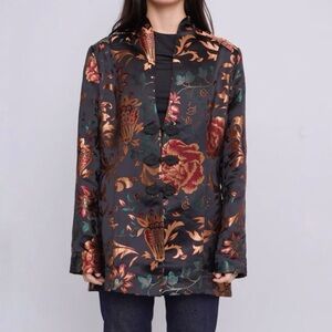 Soft Surroundings Moon Dynasty Black Satin Floral Brocade Asian Jacket size 2X